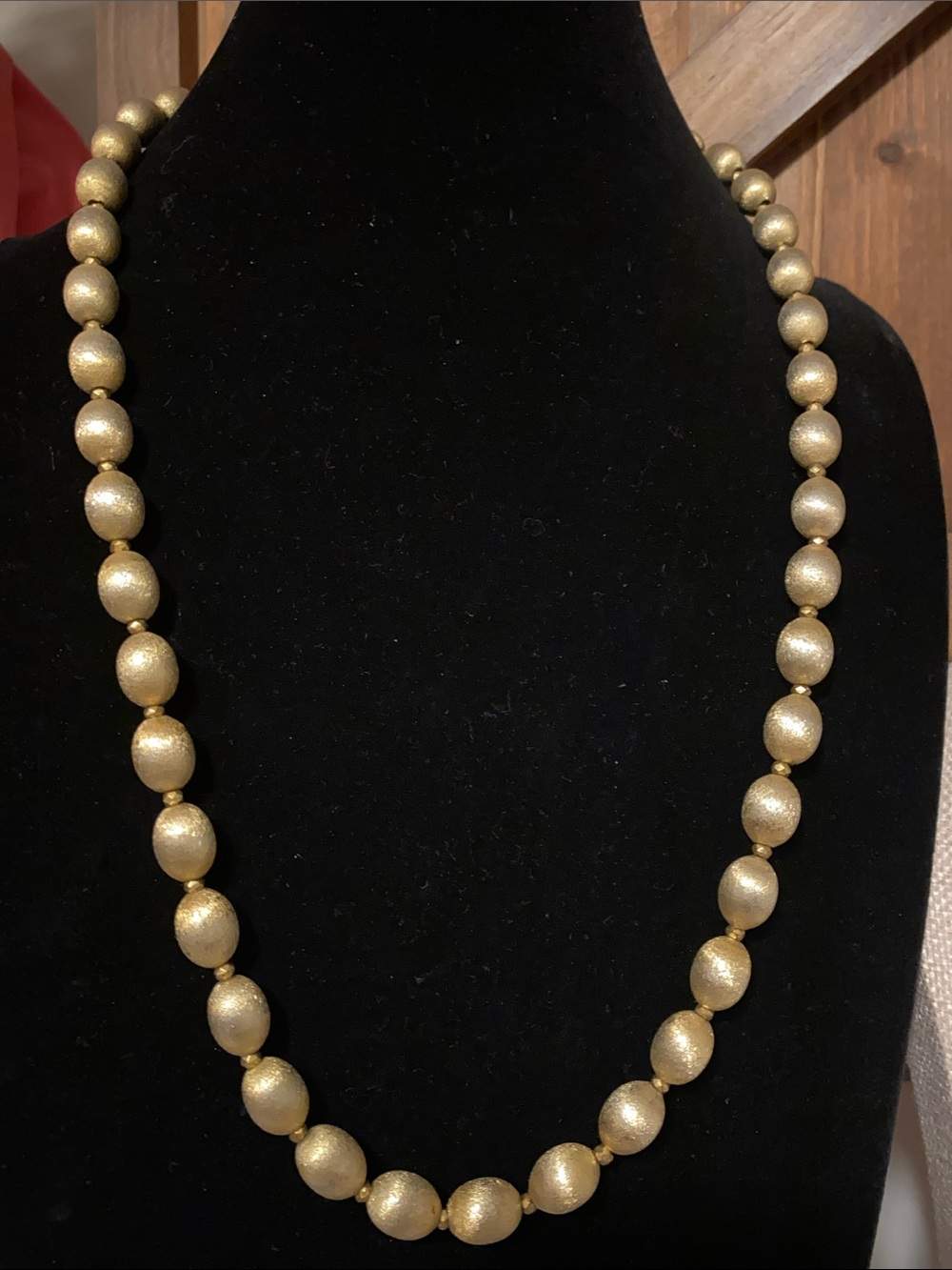 VTG Crown Trifari Textured Brushed Gold Bead Necklace